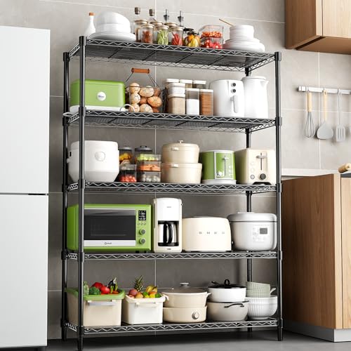 48" W Garage Shelving 1875LBS Heavy Duty Wire Shelving Unit, Metal 5-Tier Adjustable Steel Storage Rack with Liners, Storage Tote Rack, 48" W x 18" D x 72" H for Garage Commercial, Black - size: 48" W x 18" D x 72" H-5 Tier