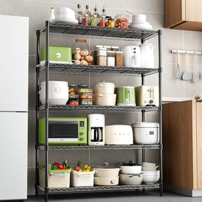48" W Garage Shelving 1875LBS Heavy Duty Wire Shelving Unit, Metal 5-Tier Adjustable Steel Storage Rack with Liners, Storage Tote Rack, 48" W x 18" D x 72" H for Garage Commercial, Black - size: 48" W x 18" D x 72" H-5 Tier