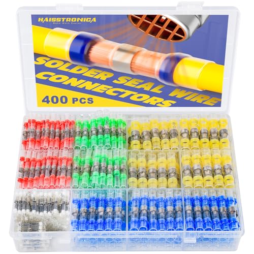 haisstronica 400PCS Solder Seal Wire Connectors Kit,26-10 Gauge Marine Grade Heat Shrink Wire Connectors,Waterproof Butt Connectors,Butt Splice Eletrical Wire Connectors Kit(5Colors/5Sizes) - style: 400PCS