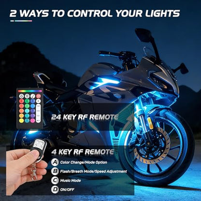 Nilight - TL-35 12PCS Motorcycle RGB Led Light Kit Waterproof Multi-Color Atmosphere Lights Lamp with Dual RF Wireless Remote Controllers for Harley Davidson Honda Kawasaki Suzuki, 2 Years Warranty - color: 12Pcs RGB LED Strip Lights