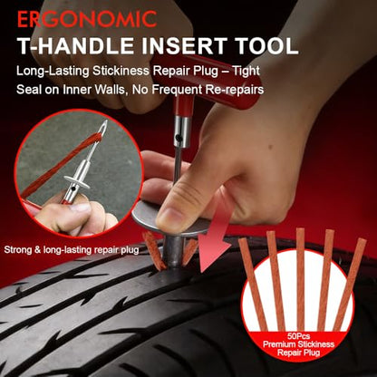 132Pcs Heavy Duty Tire Repair Kit, Professional Tire Plug Kits with Rubber Nails, 50Pcs Plugs, Fix a Flat Puncture Patch Tools for Motorcycle, Car,Truck, ATV, Auto, UTV & Lawn Mower(Tubeless) - size: 132 Piece Set