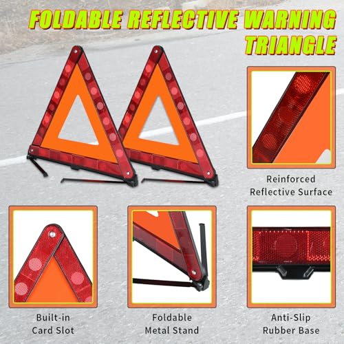 Warning Triangles Safety Triangle Emergency Kit Foldable Reflective Triangles with Base Roadside Triangle Kit with Reflective Warning Vest