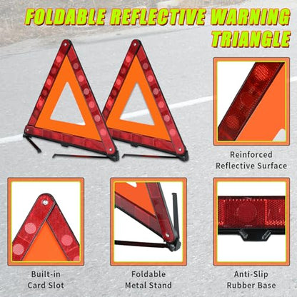 Warning Triangles Safety Triangle Emergency Kit Foldable Reflective Triangles with Base Roadside Triangle Kit with Reflective Warning Vest