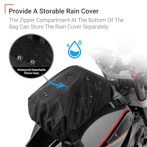 MOSISO Motorcycle Gas Tank Bag, 5 Heavy-Duty Reinforced Straps, Portable Detachable Anti-Slip Base, Motorcycle Accessories Tool Bags Multifunctional Cycling Outdoor Motorbike Storage Carry Bag, Black