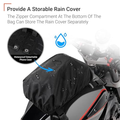 MOSISO Motorcycle Gas Tank Bag, 5 Heavy-Duty Reinforced Straps, Portable Detachable Anti-Slip Base, Motorcycle Accessories Tool Bags Multifunctional Cycling Outdoor Motorbike Storage Carry Bag, Black