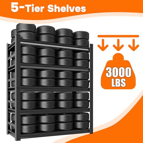 72"H x 36"W x 16"D 5-Tier Metal Garage Shelves, 3000 lbs, Black | Garage Shelving Unit 5-Shelf with Fences, Adjustable Heavy Duty Storage Rack Organizer for Basement Pantry Warehouse - size: 5 Tier Sides | 71" H x 35" W X 16" D