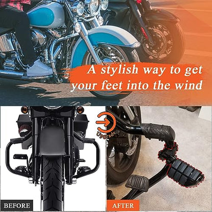 FOVPLUE 1",1.25"Highway Footpegs, Adjustable Highway Peg w/ 3-Piece Clamp for Harley Touring Softail Dyna Sportster models w/25mm-32mm Engine Guard/Tubing,Black#1 - color: Black and Rubber Style