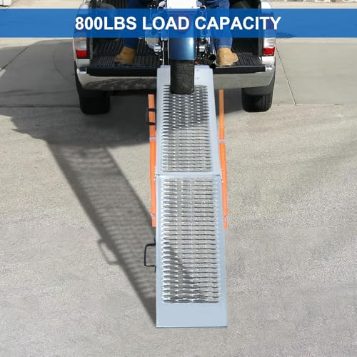 81.88 inches Long and 10.55 inches Wide Heavy Duty Folding Loading Ramp, Motorcycle; Lawn Mower; Snow Plough; Bikes; ATV; UTV; Golf Carts, Tooth Shape Hole, Pack of 1