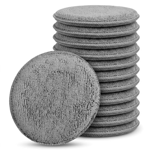 12 Pack 5 Inch Car Wax Applicator Pads, Microfiber and Foam Reusable Pads for Buffing, Detailing and Fine Polishing, for Car Cleaning, Waxing and Care(Gray) - color: Gray, size: 12pcs