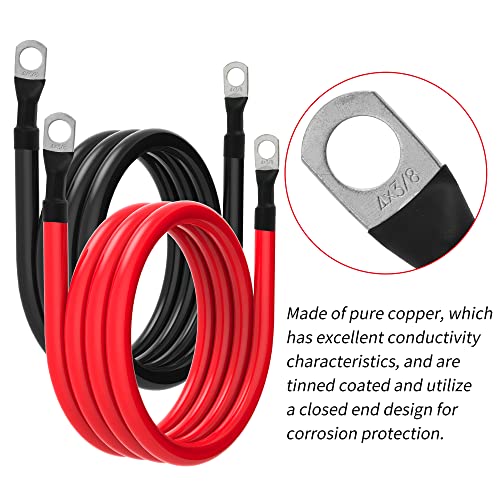 4 AWG Battery Cable 4AWG Gauge Pure Copper Battery Inverter Cables with 3/8 in Lugs Both Ends Power Inverter Wire Set for Automotive Solar Marine Boat RV Car Motorcycle Red and Black (6ft) - size: 6ft