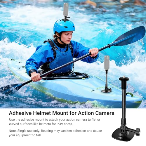 NEEWER Flexible Helmet Mount with Extension Pole Compatible with Insta 360 GoPro DJI, Adhesive Action Camera Holder Base Adapter for POV Video Recording Live Streaming, for 1/4" Accessories, AC060 - style: AC060