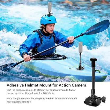 NEEWER Flexible Helmet Mount with Extension Pole Compatible with Insta 360 GoPro DJI, Adhesive Action Camera Holder Base Adapter for POV Video Recording Live Streaming, for 1/4" Accessories, AC060 - style: AC060