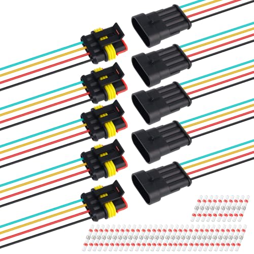 TMH 10Pcs 4 Pin Electrical Connector Male and Female, 10cm. 22 AWG Waterproof Wire Connectors Automotive 4 Way with Heat Shrink Tubing for Car Truck Boat Wire Connection - size: 4 Pin - 5 Sets