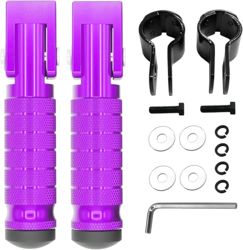M8 Anti-Skid CNC Universal Motorcycle Foot Pegs Degree Foldable Footpegs Footrest,Upgrade Passenger Pedal For Mini Bike Dirt Pit Bike Electric Car Motorbike Honda Suzuki Yamaha Kawasaki (Purple) - color: Purple