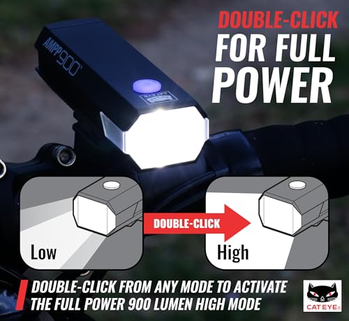 CATEYE AMPP USB Rechargeable Bike Light – High Visibility Super Bright OptiCube™ Headlight for Commuters, Road Cyclists & Mountain Bikers, Day & Night Riding Modes, IPX4 Waterproof, Tough & Durable - style: Ampp900