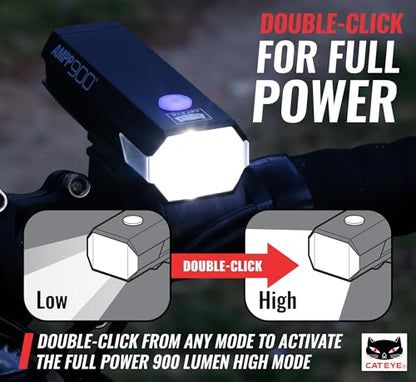 CATEYE AMPP USB Rechargeable Bike Light – High Visibility Super Bright OptiCube™ Headlight for Commuters, Road Cyclists & Mountain Bikers, Day & Night Riding Modes, IPX4 Waterproof, Tough & Durable - style: Ampp900