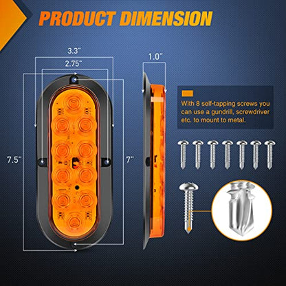 Nilight 6 Inch Oval Amber LED Trailer Tail Lights 2PCS 10 LEDs Waterproof Turn SignalsTrailers Lights for Truck RV Boat Bus Lorry Camper Van Caravan - color: Amber Lights Screws 2PCS