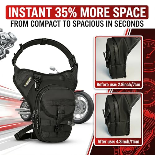 Motorcycle Thigh Bag Tactical Leg Bag Drop Leg Bag for Men Women–Waterproof&Adjustable Leg Strap, Convertible to Leg Fanny Pack or Phone Purse for Outdoor Activities—Complimentary keychain