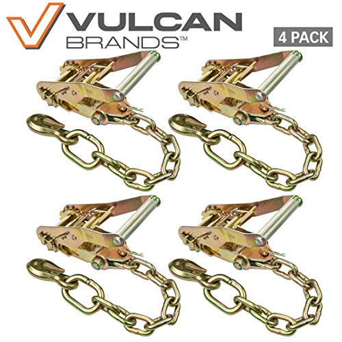 VULCAN Ratchet Buckle - 2 Inch Wide Handle - Chain Tail and Welded Grab Hook - 4 Pack - 3,300 Pound Safe Working Load - size: Chain Anchor Classic (4- Pack)