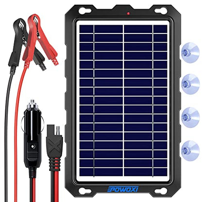 POWOXI Upgraded 7.5W-Solar-Battery-Trickle-Charger-Maintainer-12V Portable Waterproof Solar Panel Trickle Charging Kit for Car, Automotive, Motorcycle, Boat, Marine, RV,Trailer, Snowmobile, etc. - color: Solar Powered Battery Chargers 7.5w-B