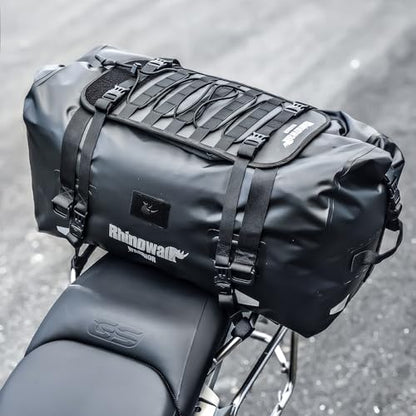 Rhinowalk Motorcycle Saddle Bag 65L – Large Waterproof Tail Bag with Expansion Panel, MOLLE System Touring Backpack for Long Rids - size: 65L