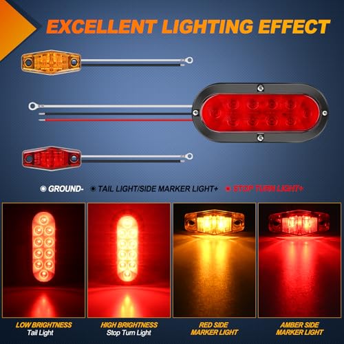 Nilight LED Trailer Light Kit 6 Inch Oval Stop Turn Tail Light Red Amber Side Marker Light Waterproof Surface Mount for 12V Utility Trailer Boat Camper RV Trucks Van Caravan - color: Tail Lights Screws w/Marker Light