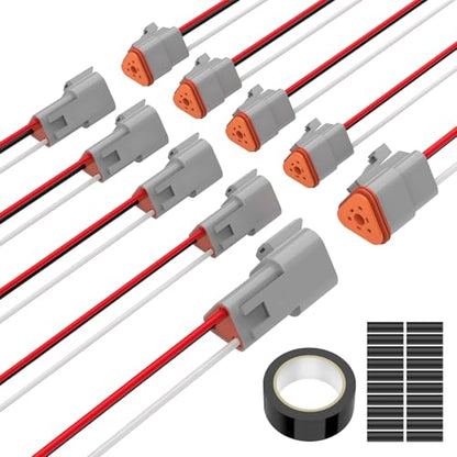 3 Pin Deutsch Connector, Hoodutric 16AWG Gray Male Female Wiring Harness DT Pigtail 3 Wire Waterproof Connector with Heat Shrink Tubing Electrical Tape for Car Truck Motorcycle Boat- 6 Kit - style: 3Pin Gray 6 Set