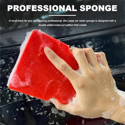 Car Wash Sponge, Large Scratch-Free Cross Cut Sponge for Soap and Rinseless Washing, Durable Ultra Soft Foam Grid Extra Absorbent Car Cleaning Sponge Pad, Car Accessories (Red) - color: Red