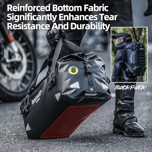 Rhinowalk Motorcycle Tail Bag 65L Waterproof Duffle Dry Bag Motorcycle Travel Luggage with Large Storage Space for Camping, Boating, Bycycle, Motorbike-Black - size: 60L