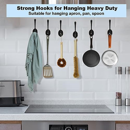 Kruodop 6Pcs Coat Hooks Wall Hooks for Hanging Heavy Duty, Wall Mounted Black Towel Hooks, Metal Single Coat Hanger with Screws Cup Retro for Coats, Handbags, Towels - color: black 6pcs