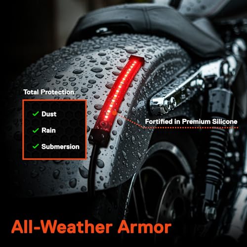 TRUE MODS 2pc 5" Rear LED Motorcycle Red Running Brake & Amber Turn Signal Tail Light Strip Kit for License Plate [Waterproof] Universal Self Adhesive Surface Mount Flexible Rear Lamp for Bike ATV UTV - size: 2pc 5", style: Tail Light w/ Amber Turn