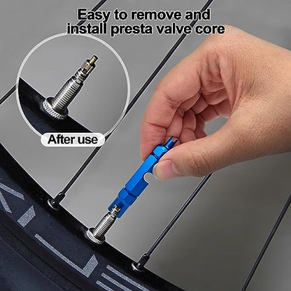 Medsuo Bicycle Valve Core Remover Tool Kit Universal Bike and Car Valve Core Repair Tightening Tool and 12pcs Valve Cores Replacement Compatible with Presta and Schrader Valve - Blue