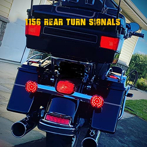 3-1/4 Inch LED Turn Signal Kit 1157 Double Base Front Turn Signal + 1156 Single Connector Red Rear Signal Lights Compatible with Harley Road Glide Road King Softail Ultra - color: Red/Red, size: 1157 Front+1156 Rear