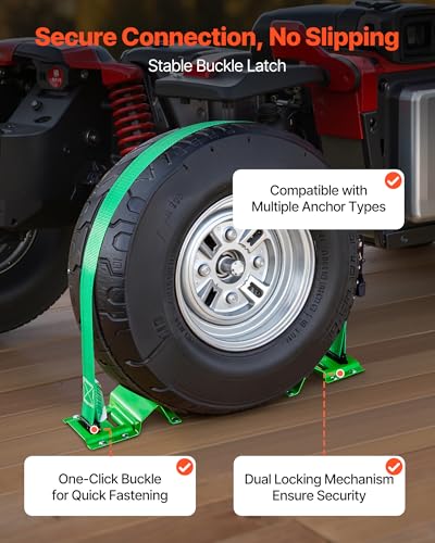 VEVOR Wheel Chock Tie-Down Kit, Chock-Style Trailer Tie Down Strap, Car Tie Down Kit with Buckle, Break Strength 4380 lbs & Working Load 1460 lbs Motorcycle System for ATVs, UTVs & Trailers - style: Chock-Style with 2 sets