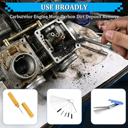 Carburetor Cleaning Kit, 13 Stainless Steel Wires, 10 Needles, 5 Nylon Brushes, 1 Pick, Torch Tip Cleaner Tool For Motorcycle, Lawnmower, Atv, Chainsaw, Spray Gun, Small Engine