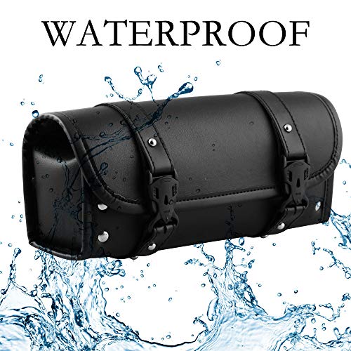 CYSKY Motorcycle Tool Bag, Universal PU Leather Motorcycle Fork Bag, Saddle Roll Bags, Handlebar Bag, Sissy Bar Storage Tool Pouch for Yamaha Honda Sportster Softail Dyna Kawasaki Suzuki Ducati KTM