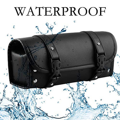 CYSKY Motorcycle Tool Bag, Universal PU Leather Motorcycle Fork Bag, Saddle Roll Bags, Handlebar Bag, Sissy Bar Storage Tool Pouch for Yamaha Honda Sportster Softail Dyna Kawasaki Suzuki Ducati KTM