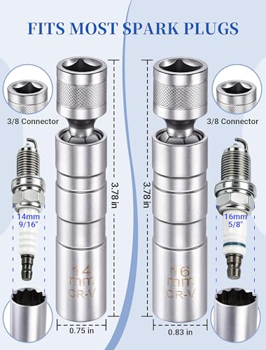 SARDVISA 14mm & 16mm Magnetic Swivel Spark Plug Socket Set, 3/8" Drive Thin Wall 12 Point CR-V Steel Spark Plug Removal Tool Compatible with BMW, MINI, Nissan & Most Vehicles - size: 2 Packs