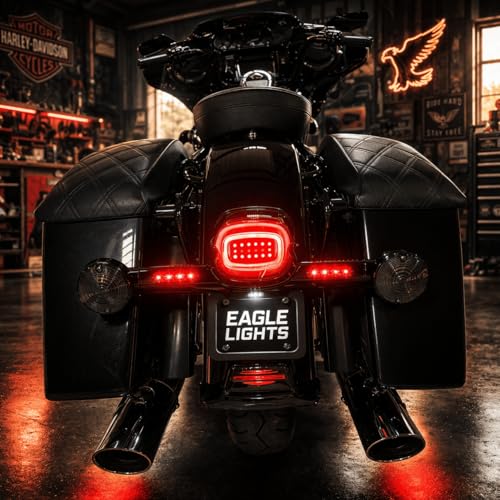 Eagle Lights HALOZ Layback LED Tail Light with Turn Signals for Harley Davidson Motorcycles - color: Red