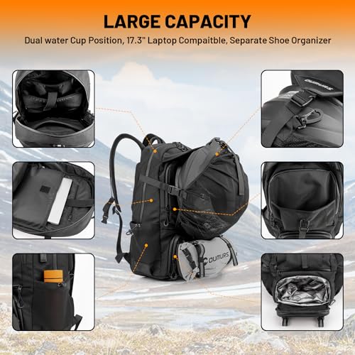 Oumurs Motorcycle Backpack 50L, Waterproof 1680D Oxford Fabric, Expandable, Motorbike Helmet Bag, Reflective, Helmet Strap, USB, Large Capacity, Laptop Rucksack, Long Distance Travel Backpack, Black - color: Black