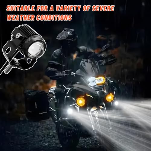 2 PCS Motorcycle LED Driving Fog Lights, 15W LED Pods Projector Lights High Low Beam Auxiliary Spotlight, 12-80V 2000 Lumens Headlights Fog Lamps for Motorcycles ATVs UTVs