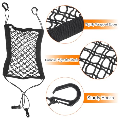 HARFINGTON Motorcycle Cargo Nets 11.2" x 9.8" High Elastic Double Layer Bungee Net Luggage Strap Rack Expansion Organizer Car Seat Mesh Storage Pocket with 4pcs Hooks for Motorcycle Bike