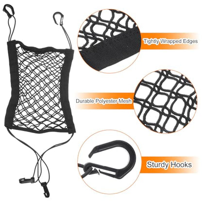 HARFINGTON Motorcycle Cargo Nets 11.2" x 9.8" High Elastic Double Layer Bungee Net Luggage Strap Rack Expansion Organizer Car Seat Mesh Storage Pocket with 4pcs Hooks for Motorcycle Bike