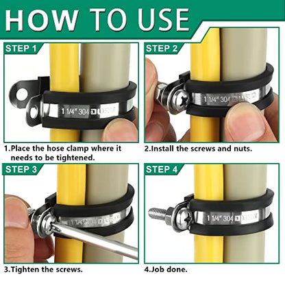 OURU 1/2-Inch Stainless Steel Rubber Coated Pipe & Wire Clamps (30pcs, Black, 13mm) - size: 30pcs - 1/2"