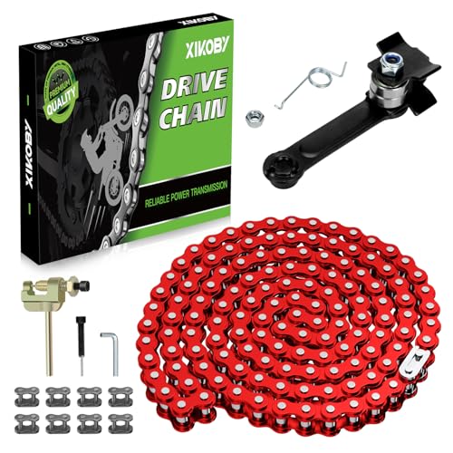 25H Chain 132 Link with Chain Tensioner Breaker Kit Compatible with Razor MX650 MX500 RSF650 SX500 Mcgrath Electric Dirt Bike MY1020 Motor Mini Pit Bike Rocket Scooter Motocross Moped Parts Red - color: Red