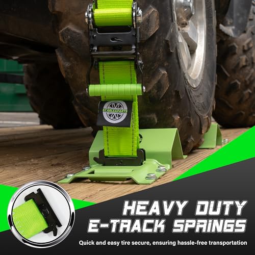 Heavy Duty Wheel Chock Tie Down Straps Set (4PK) - 4,400lb Guaranteed Max Break Strength, (2) 2" x 8' Trailer Tire Straps with (8) Wheel Chocks for ATV, UTV or Tractors - style: 4PK - Green