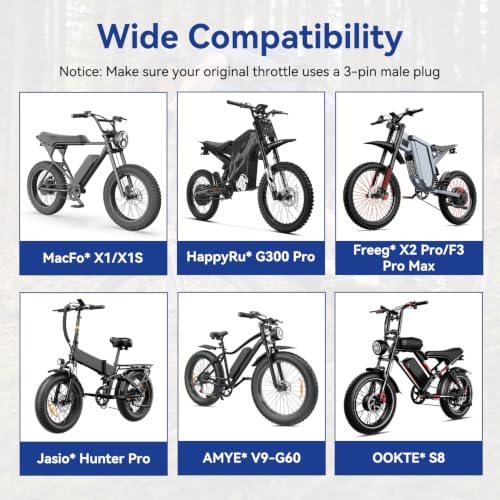 Universal 3 Pin Ebike Throttle Full Twist Compatible with Electric Bike Scooter Bicycle Motorcycle 12V 36V 48V 72V, 20X E Bike Throttle Grip Kit Replacement for Folding Mountain Bike Male
