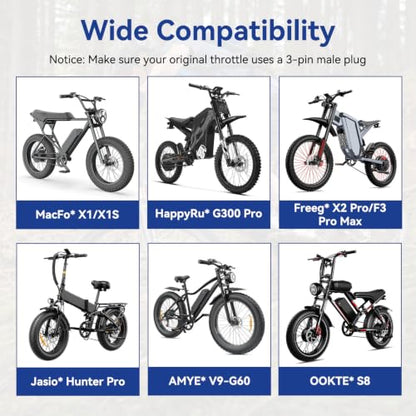 Universal 3 Pin Ebike Throttle Full Twist Compatible with Electric Bike Scooter Bicycle Motorcycle 12V 36V 48V 72V, 20X E Bike Throttle Grip Kit Replacement for Folding Mountain Bike Male