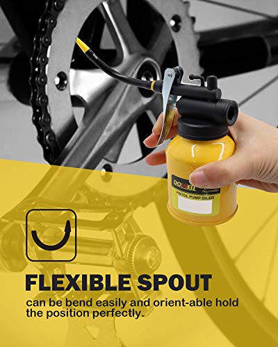 DOWELL Pistol Pump Oiler Metal Oil Can Lubrication Oil Gun 6.8oz 200ml Can Bottle with Straight Flexible Spout Yellow HY050203 - size: 6.8 oz