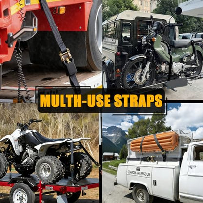 4-Pack Ratchet Straps, 15 Feet -1800 lb Break Strength Heavy Duty Ratchet Straps Retracting Tie Down Straps Set for Truck, Motorcycle, ATV, UTV, Cargo Trailer